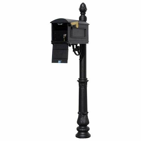 BOOK PUBLISHING CO 5 in. Lewiston Equine Mailbox Post System with Locking Insert Ornate Base, Pineapple Finial - Black GR2642857